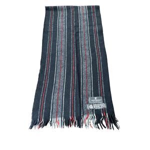 100% Lambswool Vintage Scarf Gray Black White Red Plaid 51x12 Made in Uruguay